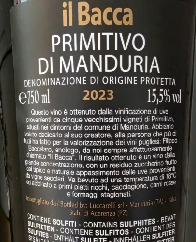 'Il Bacca' Primitivo di Manduria 2023 - Luccarelli