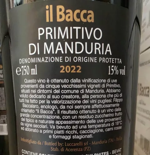 'Il Bacca' Primitivo di Manduria 2022 - Luccarelli