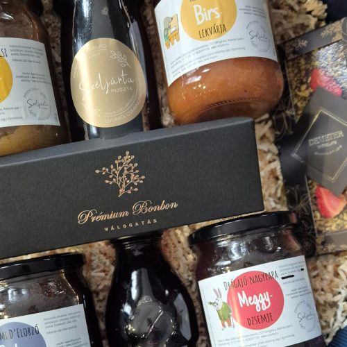 Prémium Lekvár és Szörp Ajándékcsomag Bonbonnal és Csokoládéval
