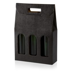 Prémium borosdoboz nyitott – 3 palackos, fekete
