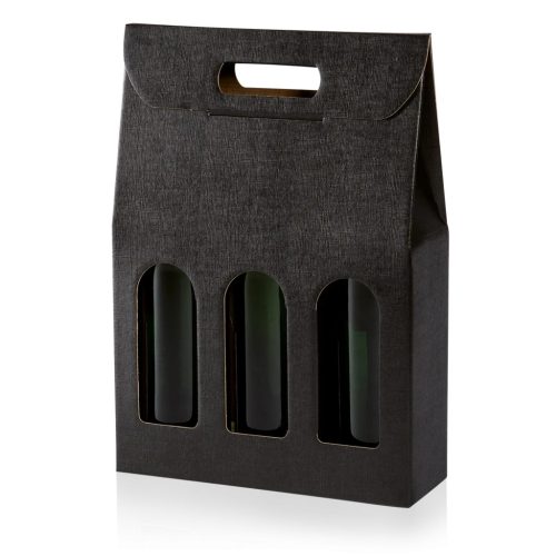 Prémium borosdoboz nyitott – 3 palackos, fekete