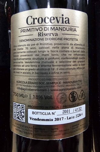 Crocevia Primitivo di Manduria Riserva 18° - Erario