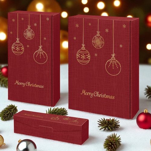 Karácsonyi 3-as borosdoboz bordó 