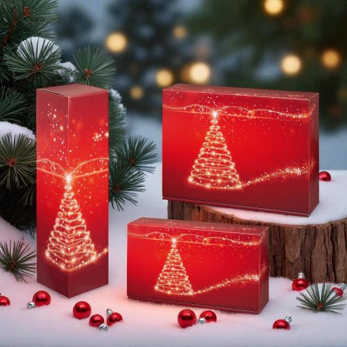 Borosdoboz karácsonyfás piros