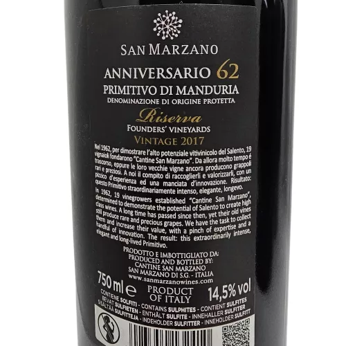 San Marzano 62 Anniversario Primitivo di Manduria Riserva – 3 évjáratos válogatás