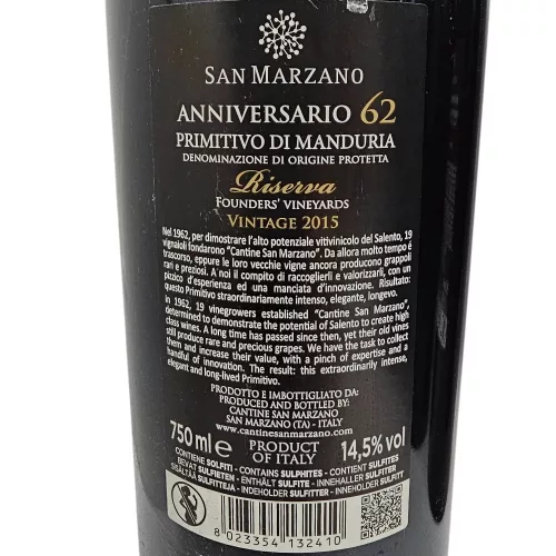 San Marzano 62 Anniversario Primitivo di Manduria Riserva – 6 évjáratos exkluzív válogatás